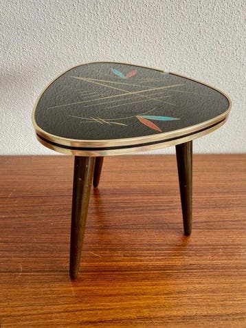 Table dappoint - Verre sérigraphié - Porte plantes vintage