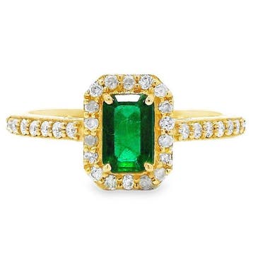Bague - 18 carats Or jaune - 0.72ct. tw. Émeraude - Diamant, Bijoux, Sacs & Beauté