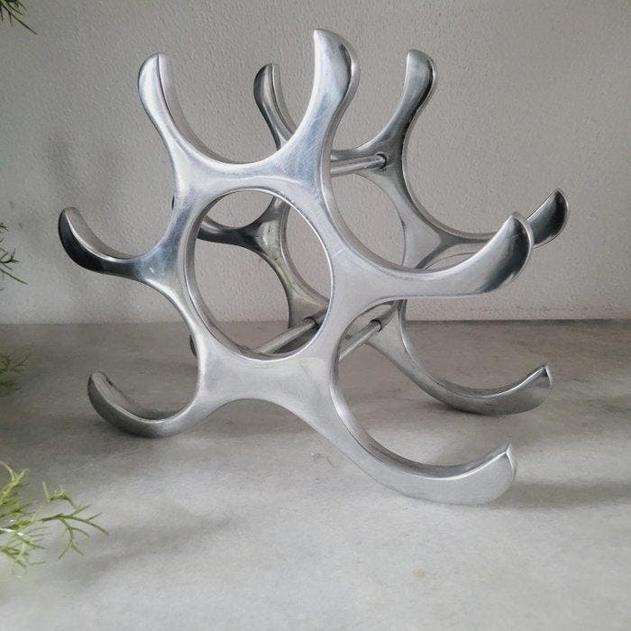 Michael Noll - Wijnrek - 6 flessen - Gepolijst Aluminium, Antiek en Kunst, Antiek | Meubels | Stoelen en Sofa's