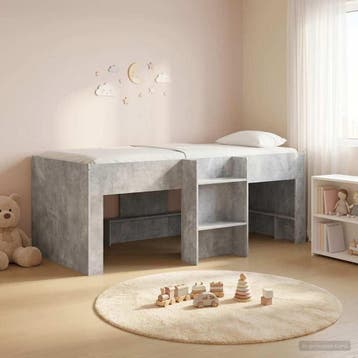 vidaXL Kinderhoogslaper Betongrijs 90 x 200 cm Bewerkt hout, Verzenden