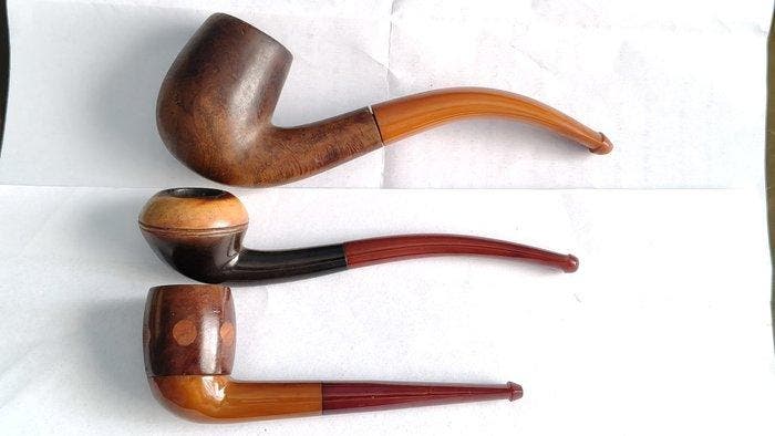 Zonder minimumprijs - Pijp - Bruyere, Amber, Bakeliet - (3), Verzamelen, Rookartikelen, Aanstekers en Luciferdoosjes