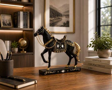 sculptuur, Black & Gold Decorative Horse Sculpture – Elegant