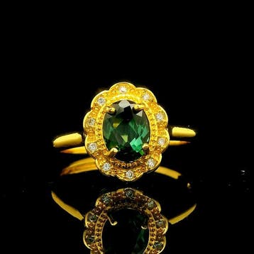Toermalijn - Groene Toermalijn Halo Ring – Roestvrij Staal,