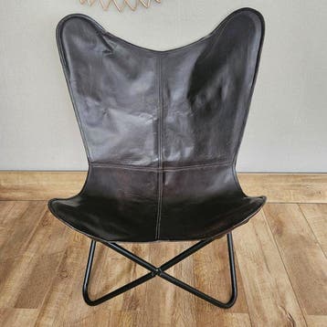 Stoel - Butterfly stoel (3107) - Leder, Metaal, Antiek en Kunst