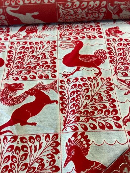 Zachte Jacquardstof met gestileerde bladmotieven en dieren,, Antiquités & Art, Tapis & Textile