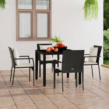 vidaXL Tuinstoelen 4 st met kussens poly rattan zwart, Verzenden