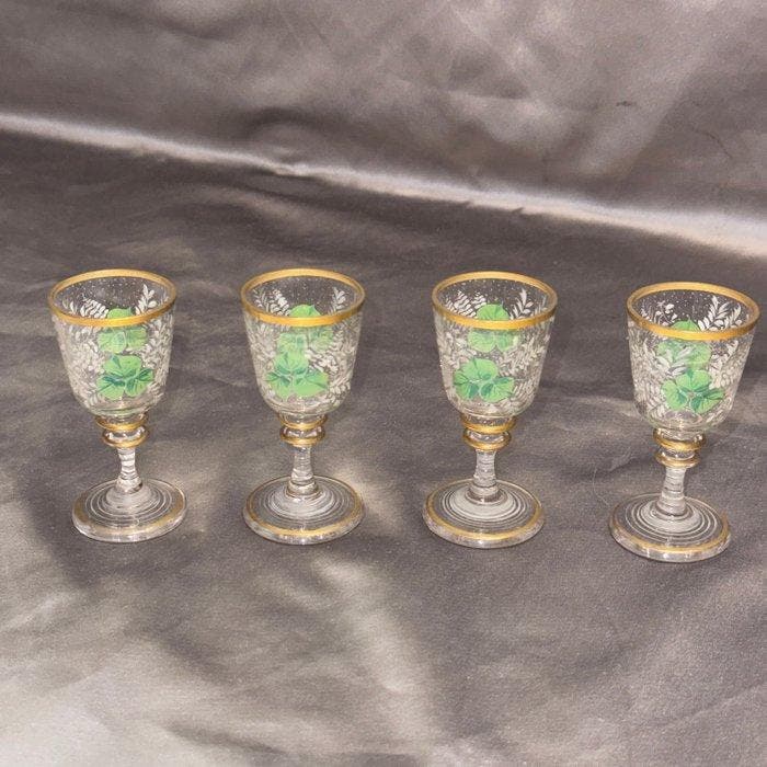 Drinkset (9) - Glas - Biedermeier-emaille schilderkunst, Antiek en Kunst, Antiek | Glaswerk en Kristal