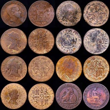 Spanje. Felipe V, Carlos III (3), Isabel II (2), Gobierno, Postzegels en Munten