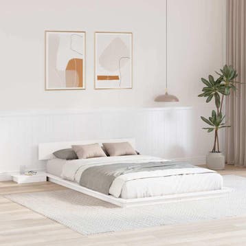 Houten Bed + Nachttafel | Tweede kansje | OP = OP (bedframe), Huis en Inrichting, Slaapkamer | Bedden, Gebruikt, Bruin, Verzenden