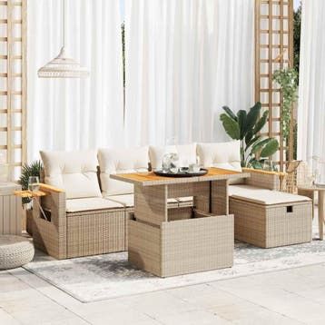 vidaXL 6-delige Loungeset met kussens poly rattan beige, Verzenden, Nieuw, Loungeset