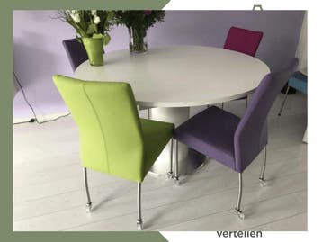 Set van 4 leren eetkamerstoelen - met wieltjes - diverse, Ophalen of Verzenden, Nieuw, Eén