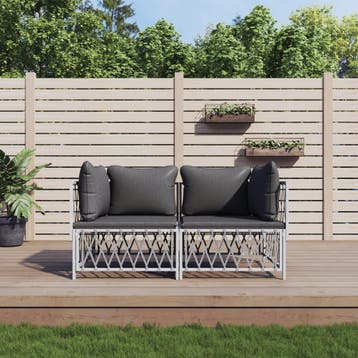 vidaXL 2-delige Loungeset met kussens staal wit, Verzenden, Nieuw, Loungeset