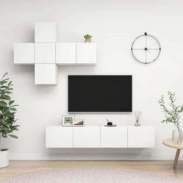 vidaXL 7-delige Tv-meubelset bewerkt hout wit, Verzenden