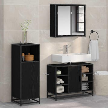 vidaXL Badkamermeubel Set 3 st Zwart Eiken 80 x 33 x 60 cm, Huis en Inrichting, Badkamer | Badkamermeubels, Verzenden, Nieuw
