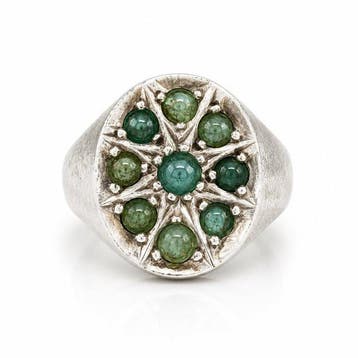 Vintage ring met smaragden - Zilver - India - 20e eeuw