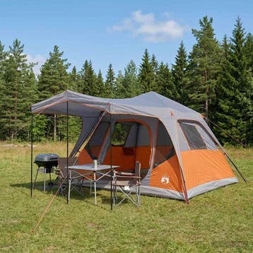 vidaXL Familietent met dak Grijs en Oranje 305 x 275 x 190, Verzenden, Nieuw