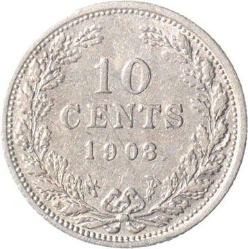 Pays-Bas. Wilhelmina. 10 Cents 1903, 1904, 1905 & 1906 (4, Postzegels en Munten