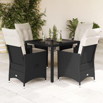 vidaXL 5-delige Tuinset met kussens poly rattan zwart, Verzenden, Nieuw, Tuinset
