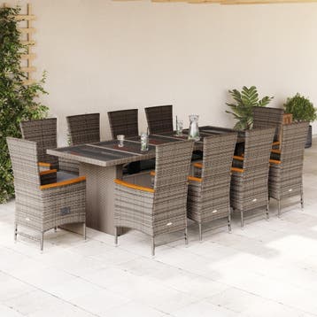 vidaXL 11-delige Tuinset met kussens poly rattan grijs, Verzenden, Tuinset
