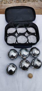 Jeu de pétanque vintage Gerco – 6 boules chromées avec