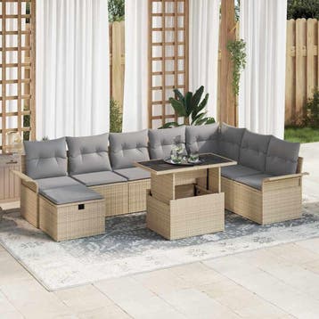 vidaXL Tuinbank Set 9 st Beige poly rattan, Verzenden, Nieuw