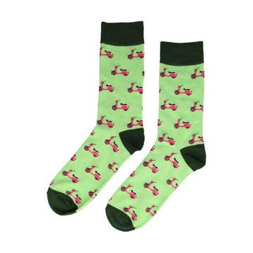 Sokken katoen - scooter print - groen roze - maat 38-46