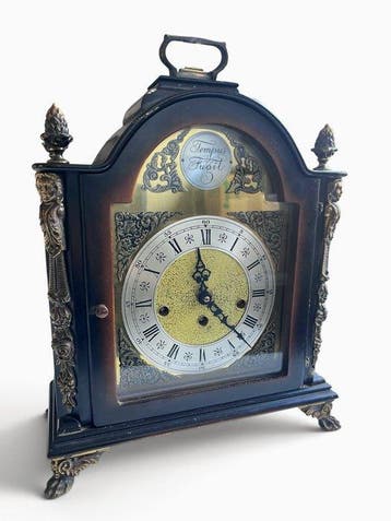 Tafelklok - Tempus Fugit - Antiek - Gelakt messing, Mahonie, Antiek en Kunst