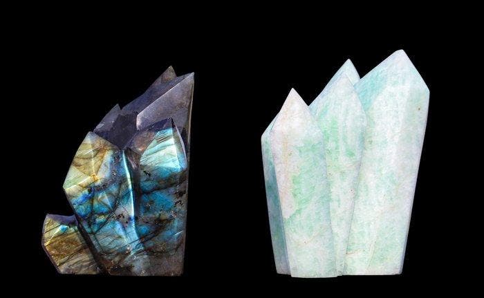 Natuurlijke Blauwe Flitsende Labradoriet & Aqua Amazoniet, Collections, Minéraux & Fossiles