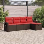 vidaXL 5-delige Loungeset met kussens poly rattan bruin, Verzenden, Nieuw, Loungeset