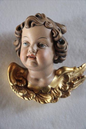 Val Gardena: putti hoofd, hout, 1950-1960, verguld - Figure