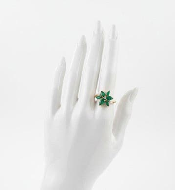 Ring - 14 karaat Geel goud - 1.37ct. tw. Smaragd - Diamant