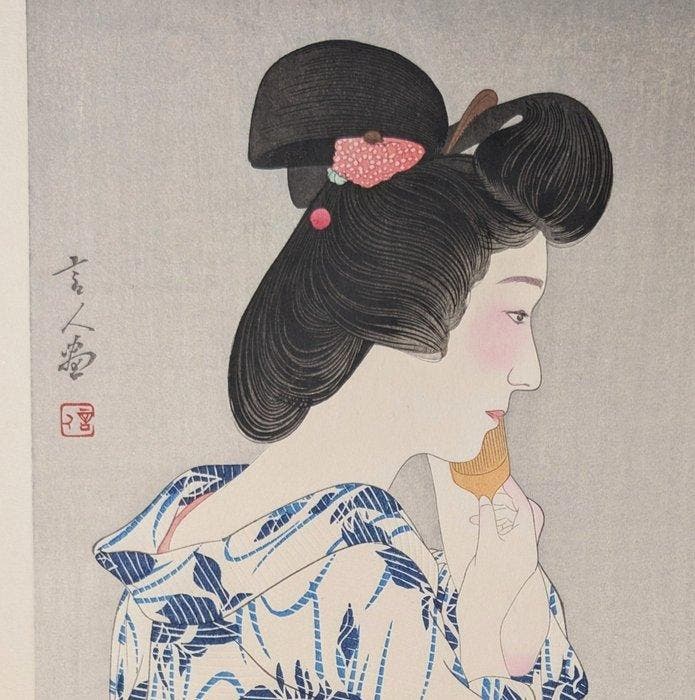 Katoenen kimono met irispatroon • Torii Kotondo • Japanse, Antiquités & Art, Antiquités | Autres Antiquités