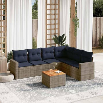 vidaXL 7-delige Loungeset met kussens poly rattan grijs, Verzenden, Nieuw, Loungeset