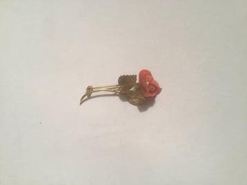 Broche - 18 karaat Geel goud Koraal, Handtassen en Accessoires
