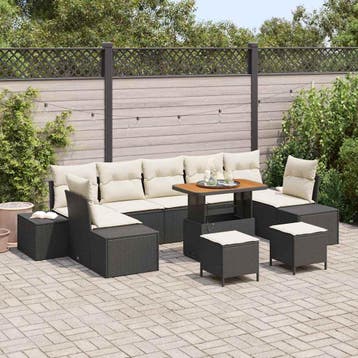 vidaXL Tuinbank Set 10 st 9-Aantal zitplaatsen Zwart Poly, Verzenden, Nieuw