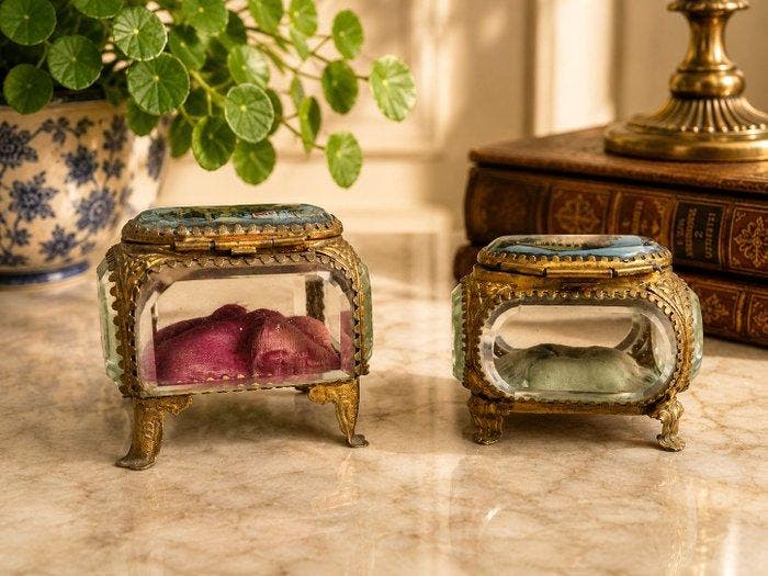 Boîte à bijoux - Laiton, Verre - Boîte à bijoux, Antiquités & Art, Curiosités & Brocante