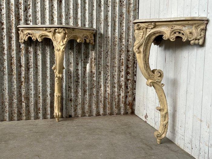 Wandtafel (2) - Deels vergulde en gepolychromeerde console, Antiquités & Art, Antiquités | Meubles | Chaises & Canapés