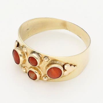 Bague - 14 carats Or jaune - corail rouge, Bijoux, Sacs & Beauté