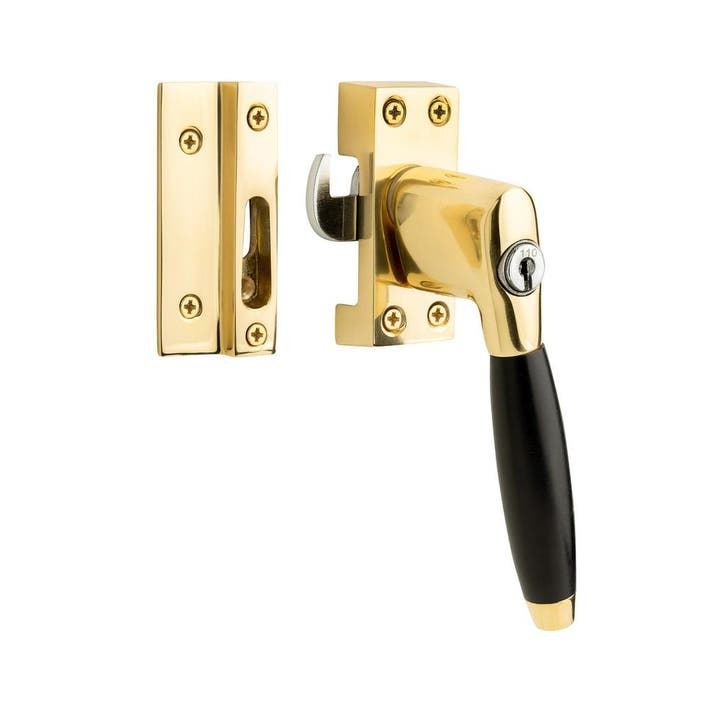 Klassieke raamsluiting met slot, rechts, messing gelakt -..., Bricolage & Construction, Serrurerie de bâtiment & Dispositif de fermeture