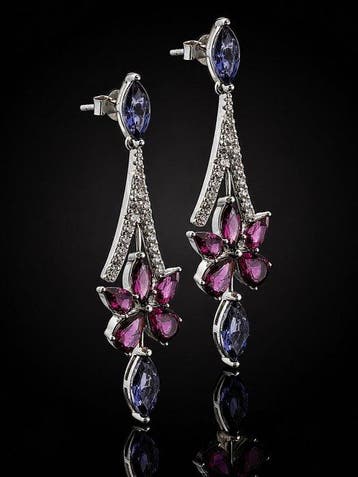 Marquise rhodoliet saffier oorbellen - 925 sterlingzilver -, Antiek en Kunst