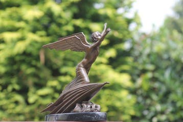 sculptuur, art deco THE AVIATOR - 30 cm - BRONS MARMER, Antiek en Kunst