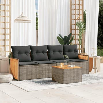vidaXL 5-delige Loungeset met kussens poly rattan grijs, Verzenden, Loungeset