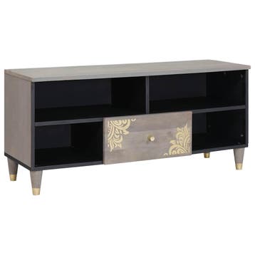 vidaXL TV Kast met lade Grijs 100 x 33 x 46 cm Massief Mango, Verzenden, Nieuw
