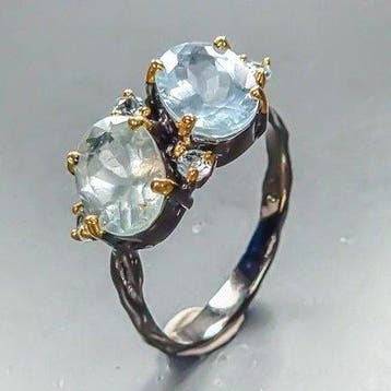 925 zilver zwart gerhodineerd, 16 ct aquamarijn, topaas -