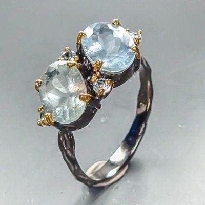 925 zilver zwart gerhodineerd, 16 ct aquamarijn, topaas -, Verzamelen, Mineralen en Fossielen