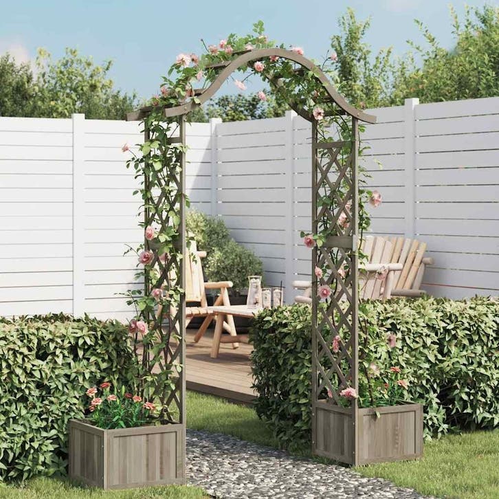 vidaXL Pergola met plantenbak massief vurenhout grijs, Jardin & Terrasse, Poteaux, Poutres & Planches, Envoi