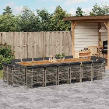 vidaXL 17-delige Tuinset met kussens poly rattan grijs, Verzenden, Tuinset