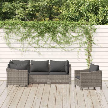 vidaXL 5-delige Loungeset met kussens poly rattan grijs, Jardin & Terrasse, Verzenden, Loungeset