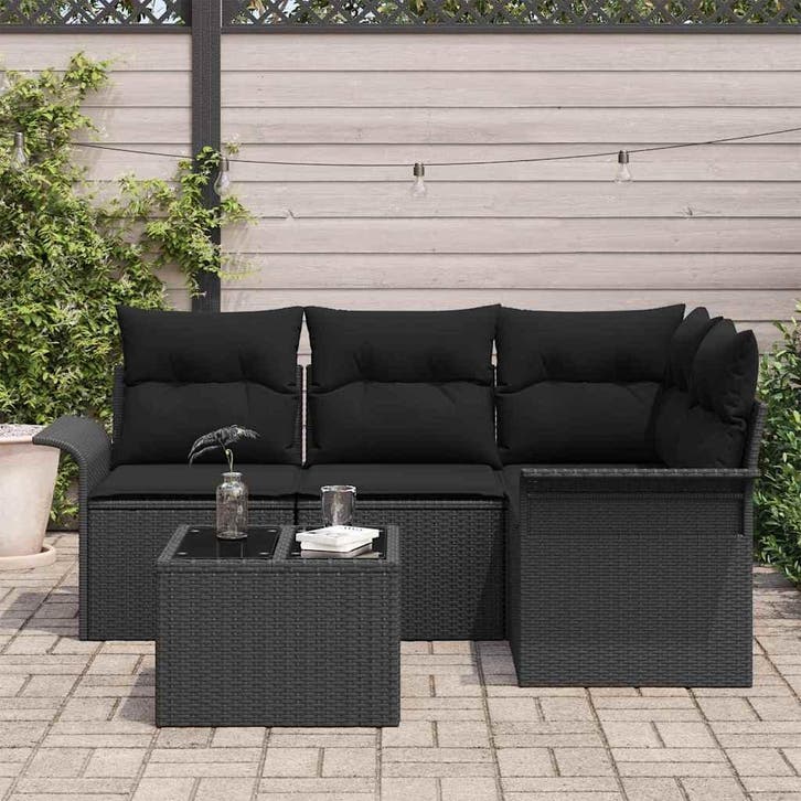 vidaXL Tuinbank Set 5 st Zwart poly rattan, Tuin en Terras, Tuinsets en Loungesets, Nieuw, Verzenden