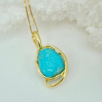 Turquoise - Argent, Plaqué or, SANS RÉSERVE - Collier avec
